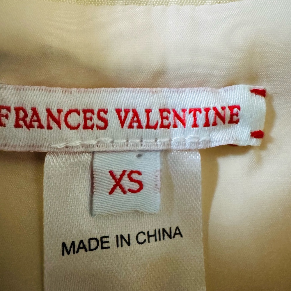 Frances Valentine Gold Metalic Shift Dress XS  Sleeveless Bow Front Jacquard - Picture 11 of 12
